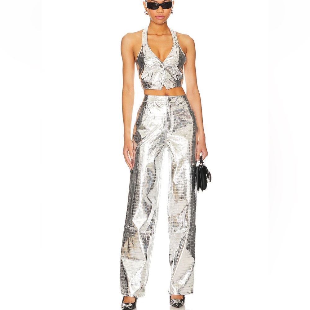 AFRM Marshall Silver Croc-Effect Pants
